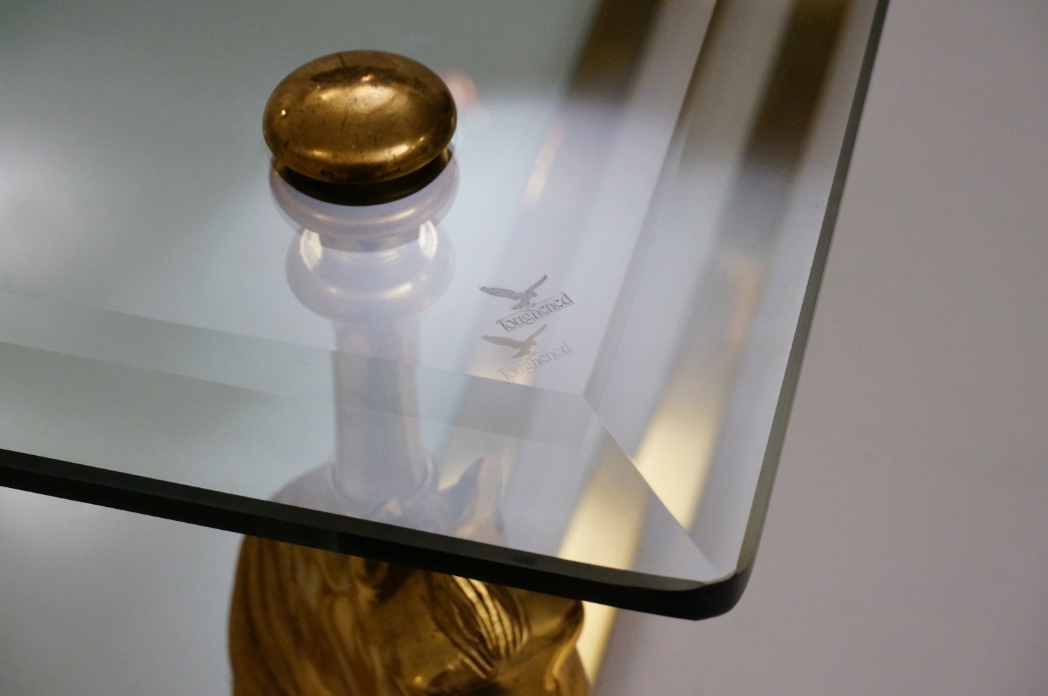 Maison Charles cheval coffee table, brass & Lucite, 1970`s ca